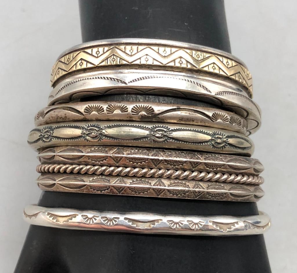 Seven Sterling Silver Stacker Bracelets - 11