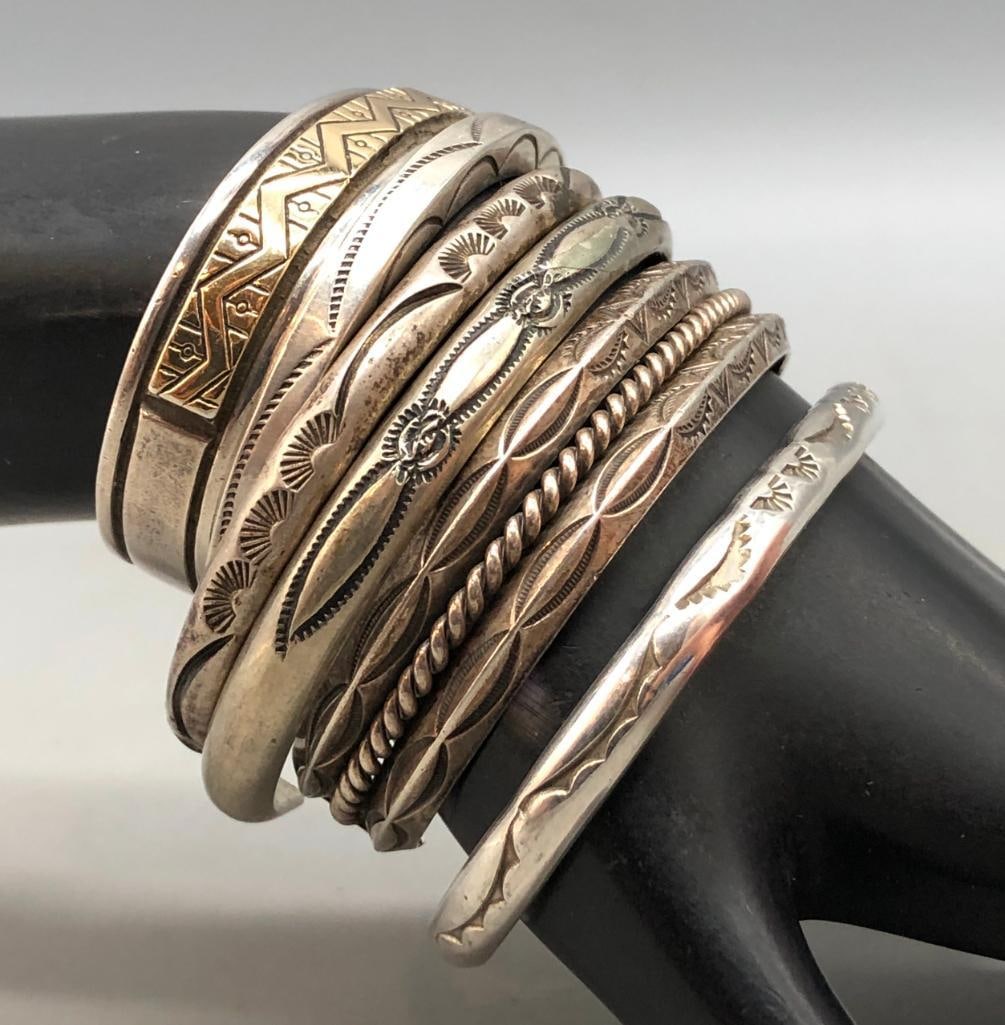 Seven Sterling Silver Stacker Bracelets - 12