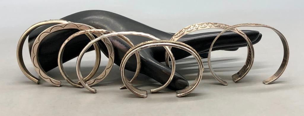Seven Sterling Silver Stacker Bracelets - 8