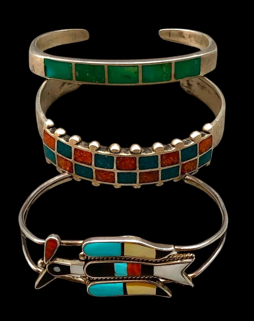 Three Sterling Silver Inlay Bracelets - 2