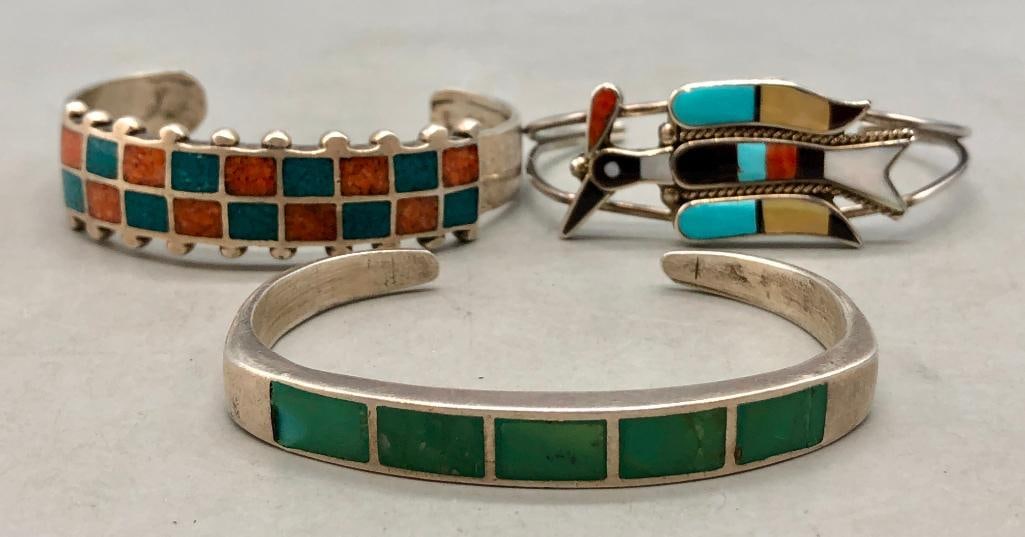 Three Sterling Silver Inlay Bracelets - 3