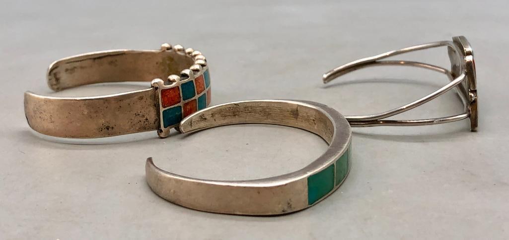 Three Sterling Silver Inlay Bracelets - 4