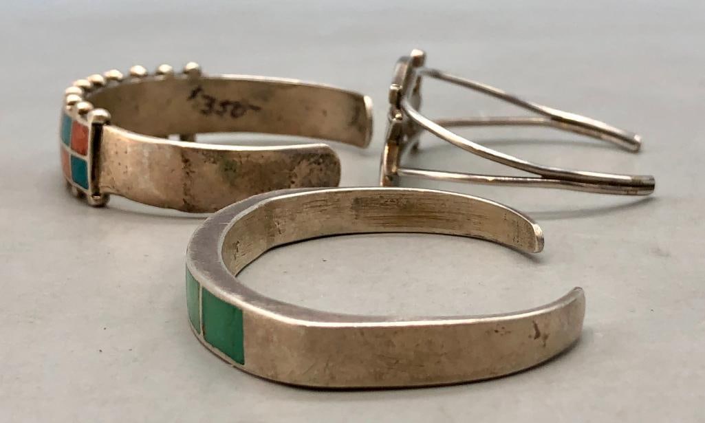 Three Sterling Silver Inlay Bracelets - 6