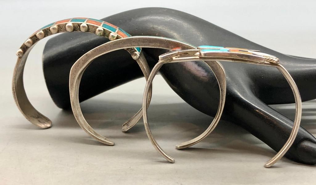Three Sterling Silver Inlay Bracelets - 8