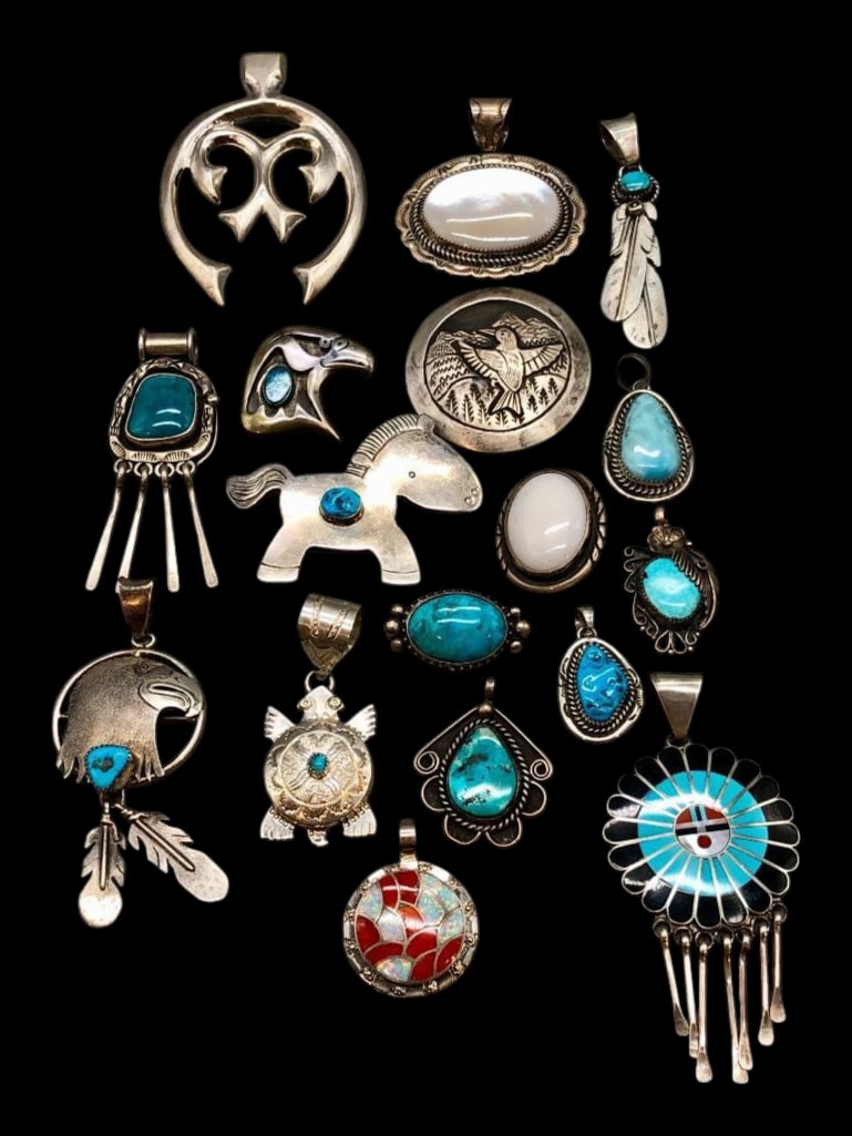 Group Of Sterling Silver Pin/Pendants With Various Designs (1 of 14)