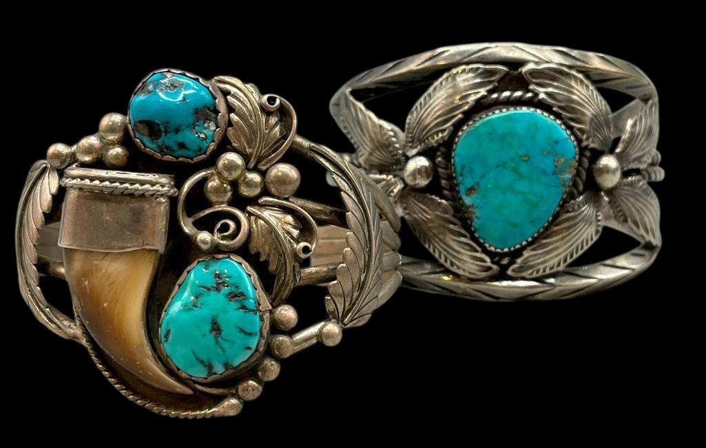 Two Vintage Sterling Silver And Turquoise Bracelets (1 of 11)