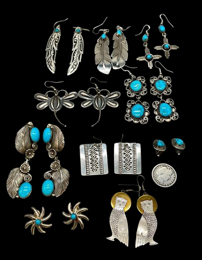 10 Pair Of Sterling Silver Earrings With Various Settings (1 of 9)