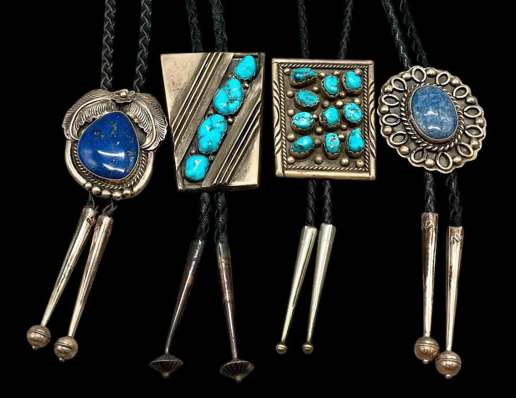 Four Sterling Silver Bolo Ties - Lapis And Turquoise (1 of 18)