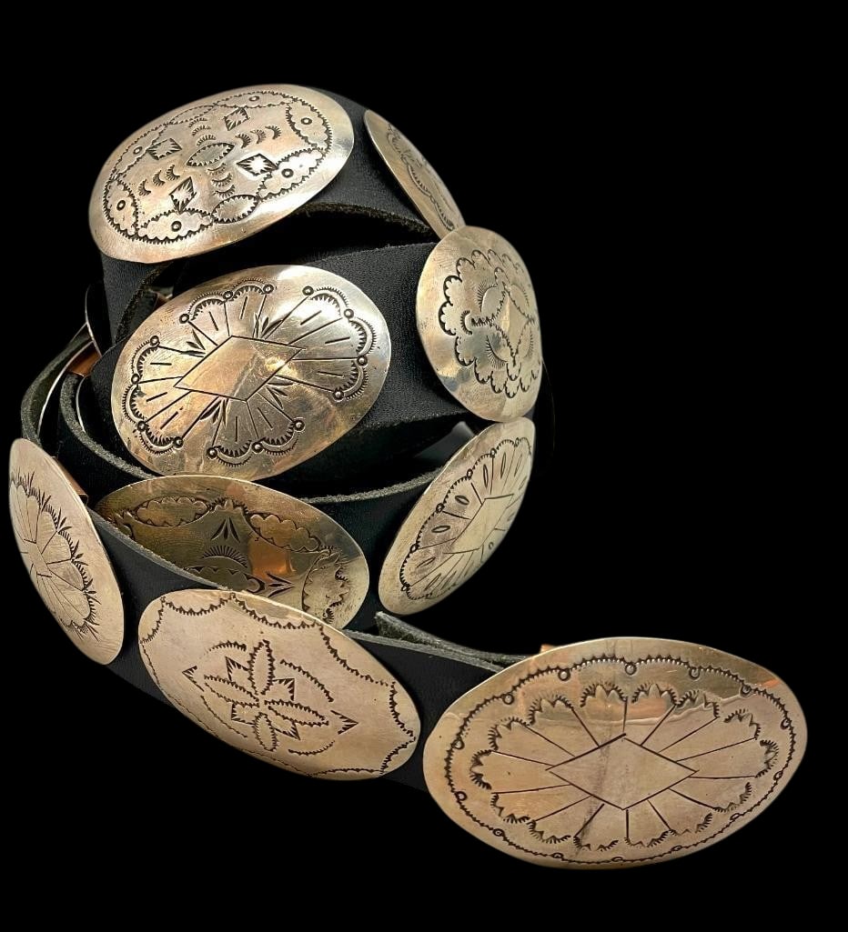 Sterling Silver Stamped Concho Belt With 17 Conchos (1 of 13)