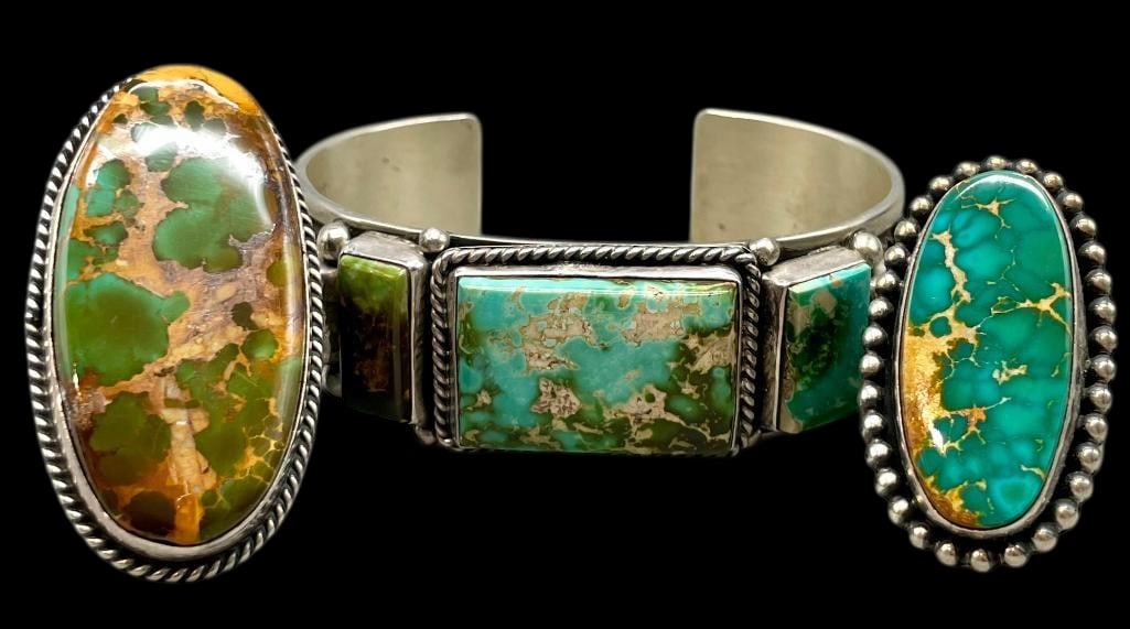 Sterling Silver and Turquoise Bracelet With Two Rings By Guy Hoskie (1 of 10)