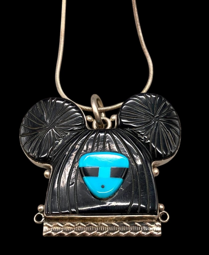 Zuni Sterling Silver and Inlay Maiden Theme Pendant by Gomeo Bobelu (1 of 13)