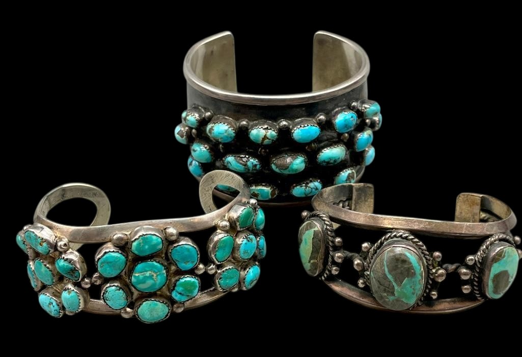 Three Vintage Sterling Silver And Turquoise Bracelets (1 of 7)