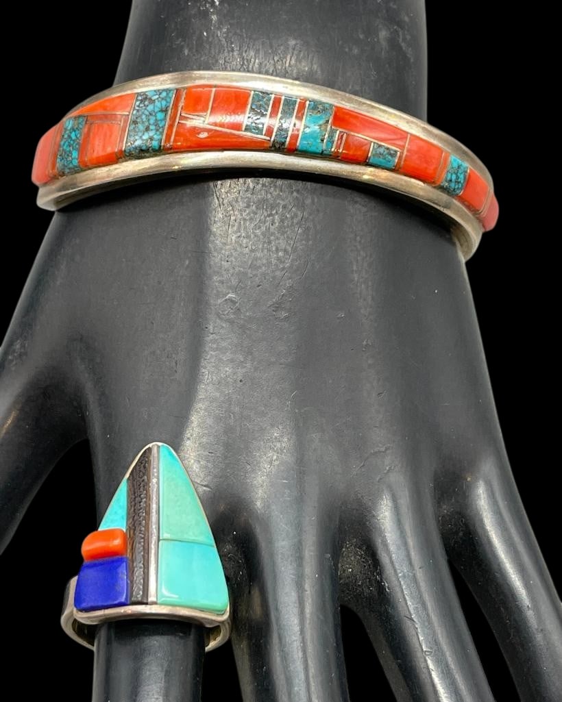 Tommy Jackson Sterling Silver Inlay Bracelet And Marlin Honhongva Sterling Silver Inlay Ring (1 of 11)