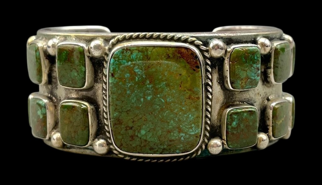 Sterling Silver And Green Turquoise Bracelet (1 of 8)