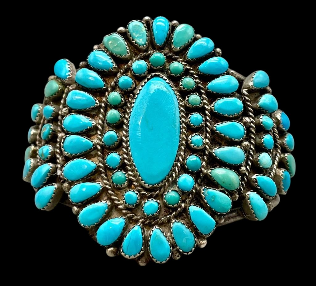 Vintage Sterling Silver And Turquoise Cluster Bracelet (1 of 9)
