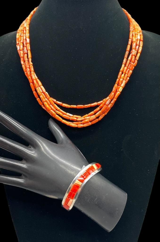Five Strand Coral Necklace With Coral Inlay Bracelet (1 of 15)