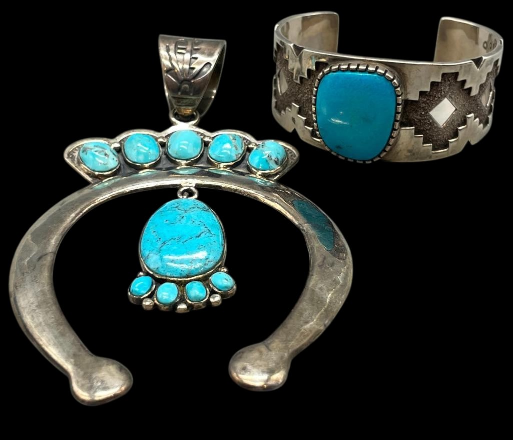 Large Sterling Silver And Turquoise Naja Pendant With Turquoise And Sterling Silver Bracelet (1 of 10)