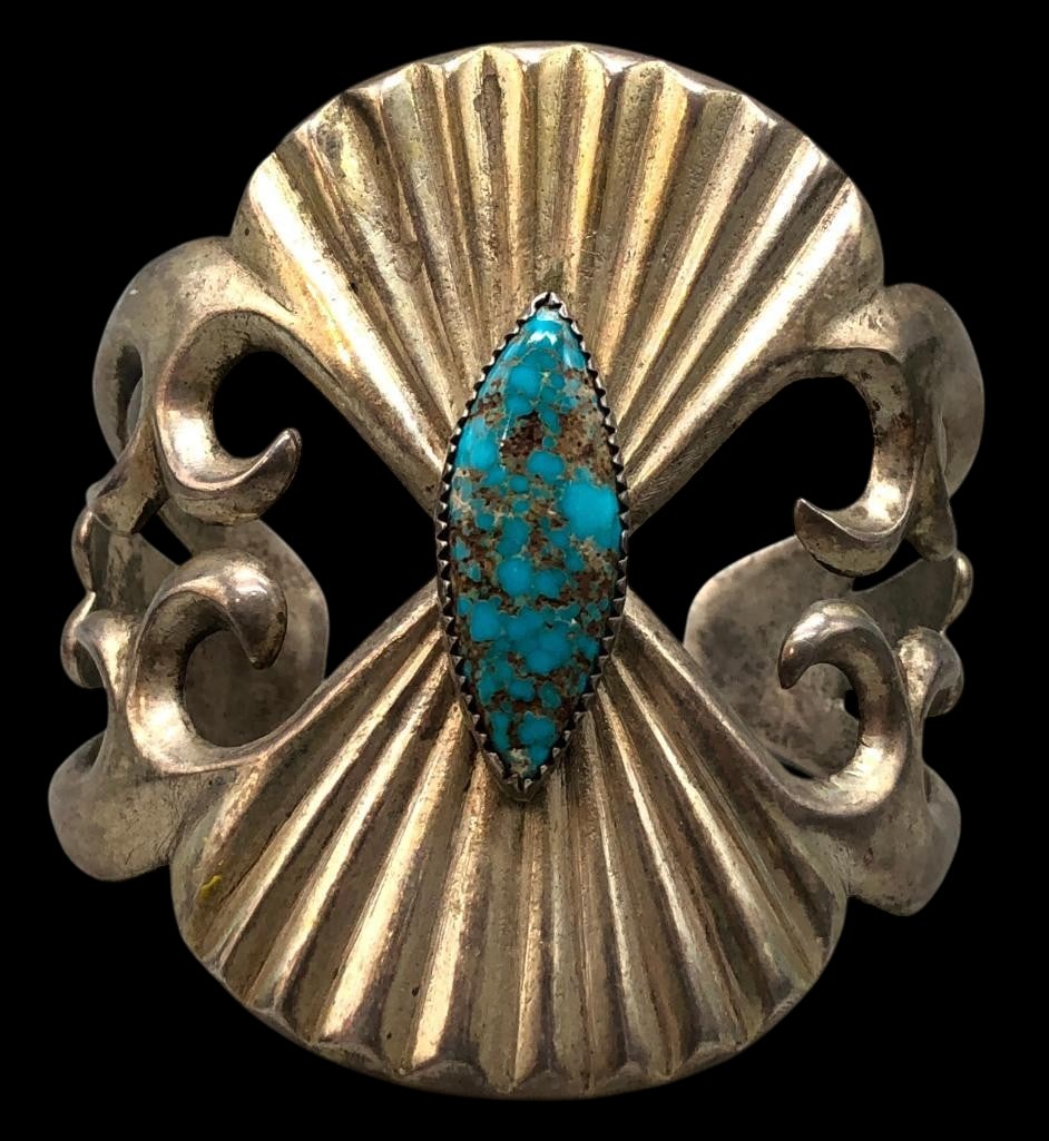 Sterling Silver Sandcast And Turquoise Bracelet (1 of 8)