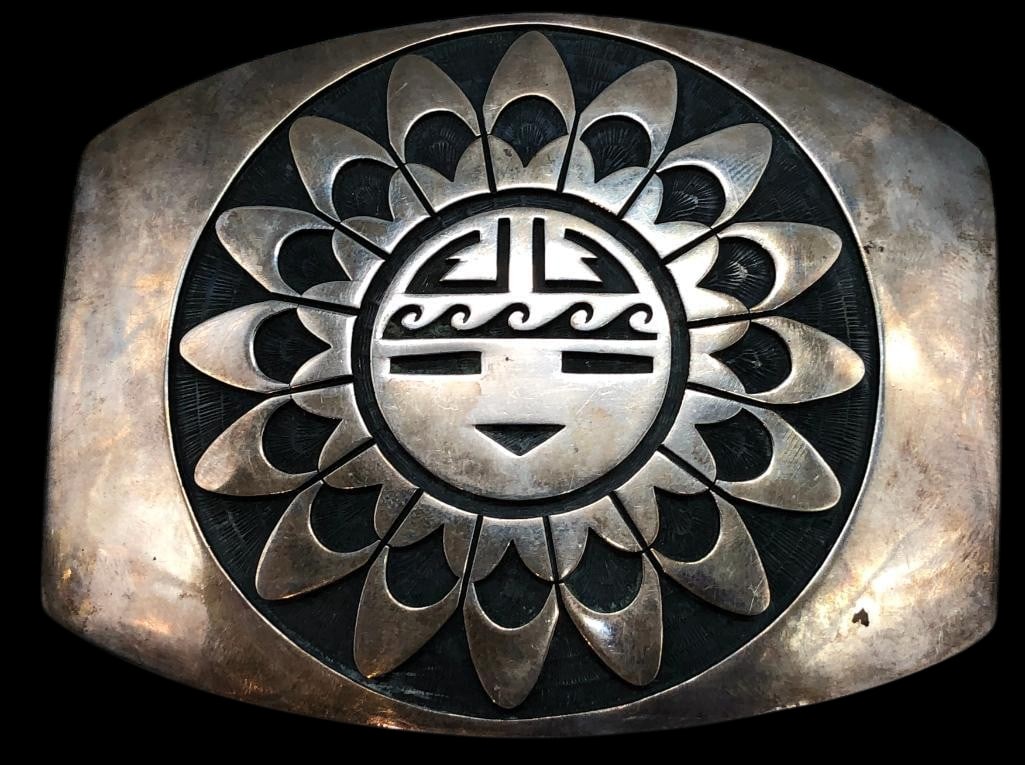 Hopi Sterling Silver Sunface Overlay Buckle By Billy Ray Hawee (1 of 10)