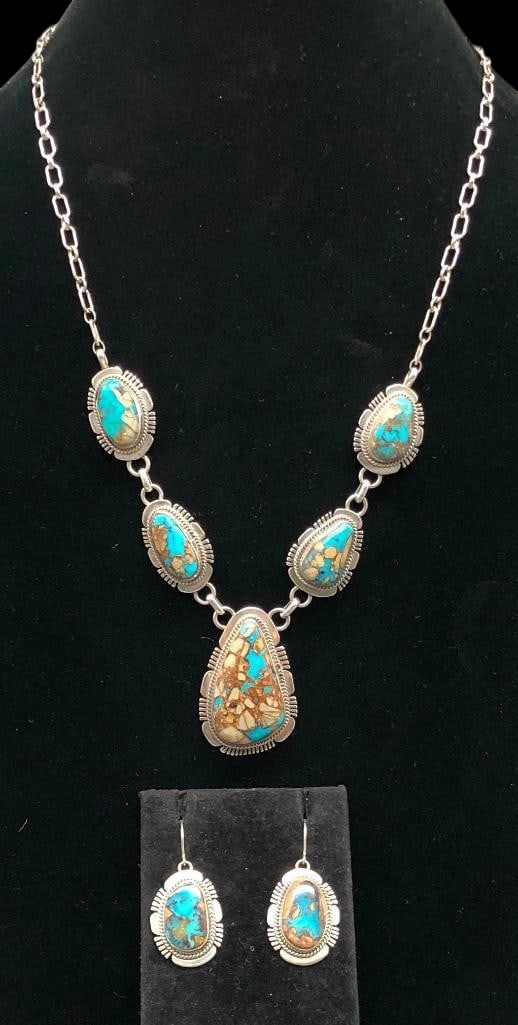 Turquoise And Sterling Silver Necklace And Earring Set (1 of 16)