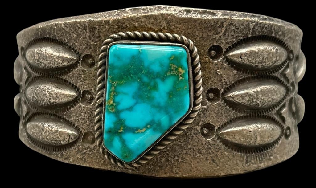 Sterling Silver Tufa Cast And Nice Turquoise Bracelet (1 of 9)