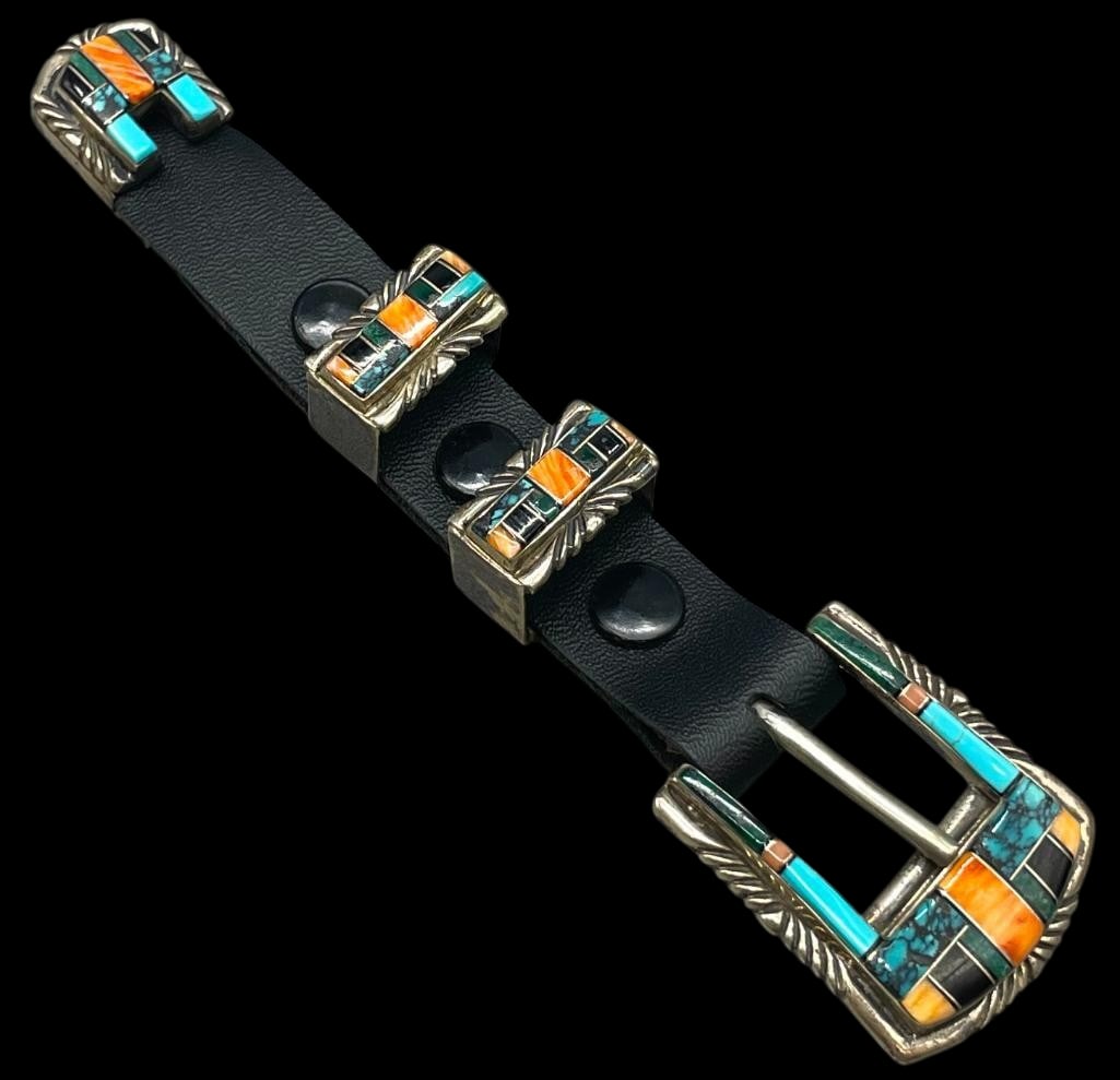 Sterling Silver And Multi Stone Inlay Ranger Buckle Set (1 of 8)