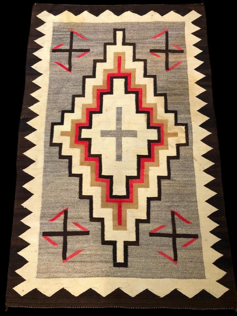 Circa 1930s Whirling Log And Cross Theme Navajo Rug (1 of 16)