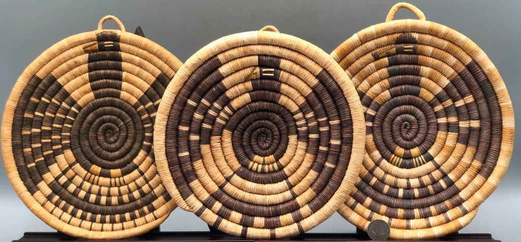 Three Eagle Theme Hopi Coil Baskets - 2