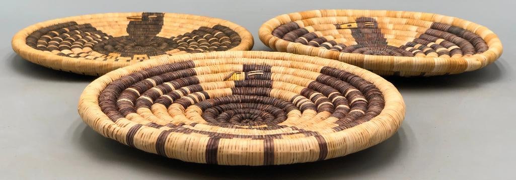 Three Eagle Theme Hopi Coil Baskets - 3