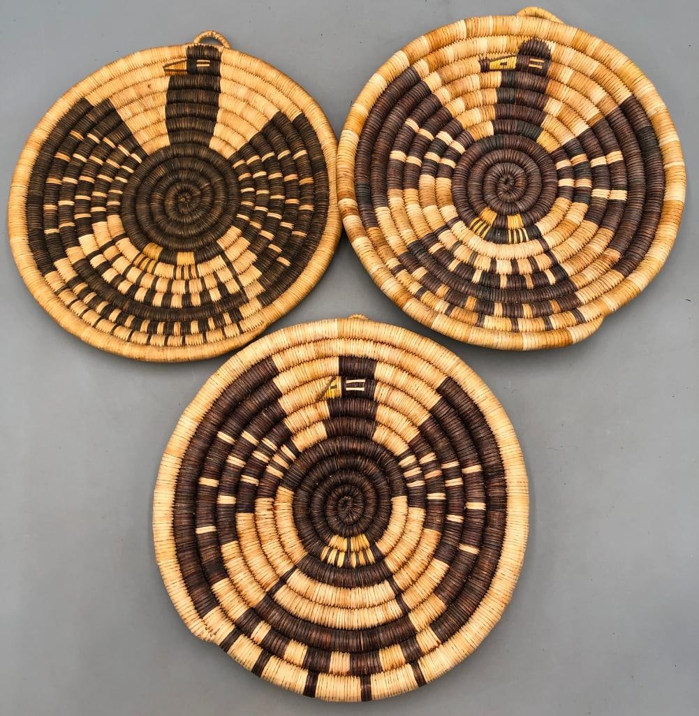 Three Eagle Theme Hopi Coil Baskets - 7