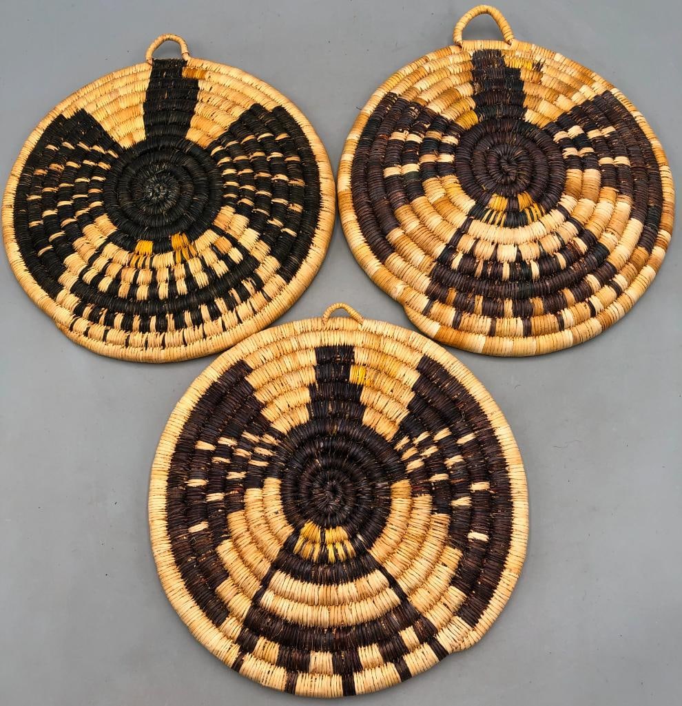Three Eagle Theme Hopi Coil Baskets - 8
