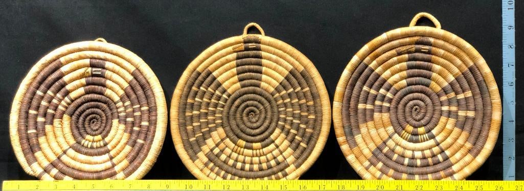 Three Eagle Theme Hopi Coil Baskets - 9
