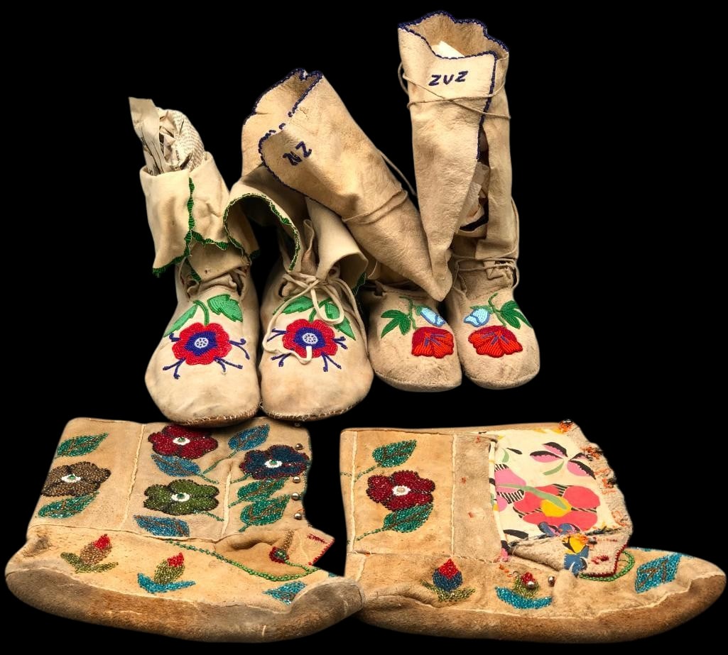 Three Pair Of High Top Moccasins With Beaded Floral Design (1 of 15)