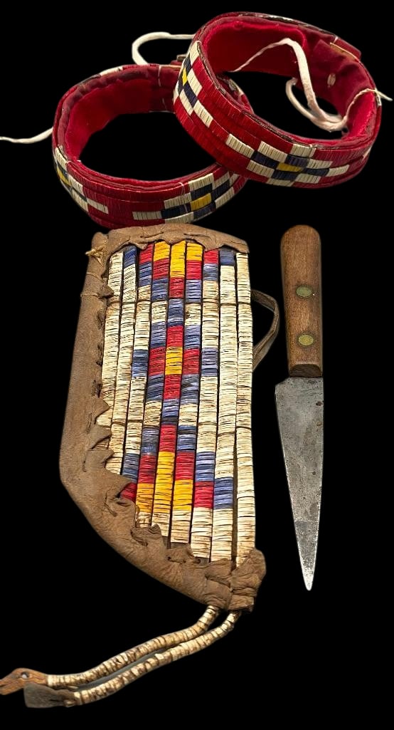Vintage Quilled Arm Band And Knife Sheath With Knife (1 of 13)