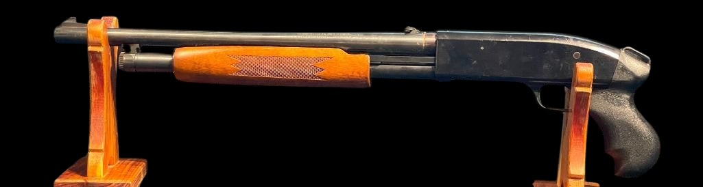 Mossberg 500 AG 12 Gauge Shotgun With Pistol Grip: For your bidding pleasure is Mossberg 500 AG 12 gauge shotgun with modified pistol grip. This shotgun features a walnut pump forend and a synthetic black pistol grip (later addition) and blued steel b