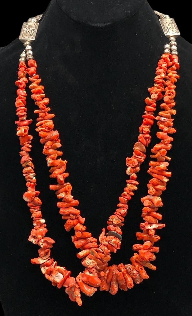 Coral And Sterling Silver Two Strand Necklace (1 of 11)
