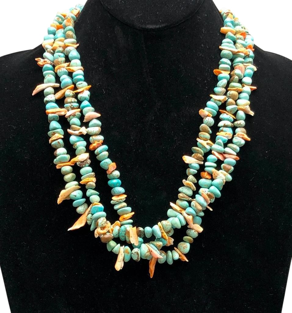 Three Strand Turquoise And Spiny Oyster Necklace (1 of 10)