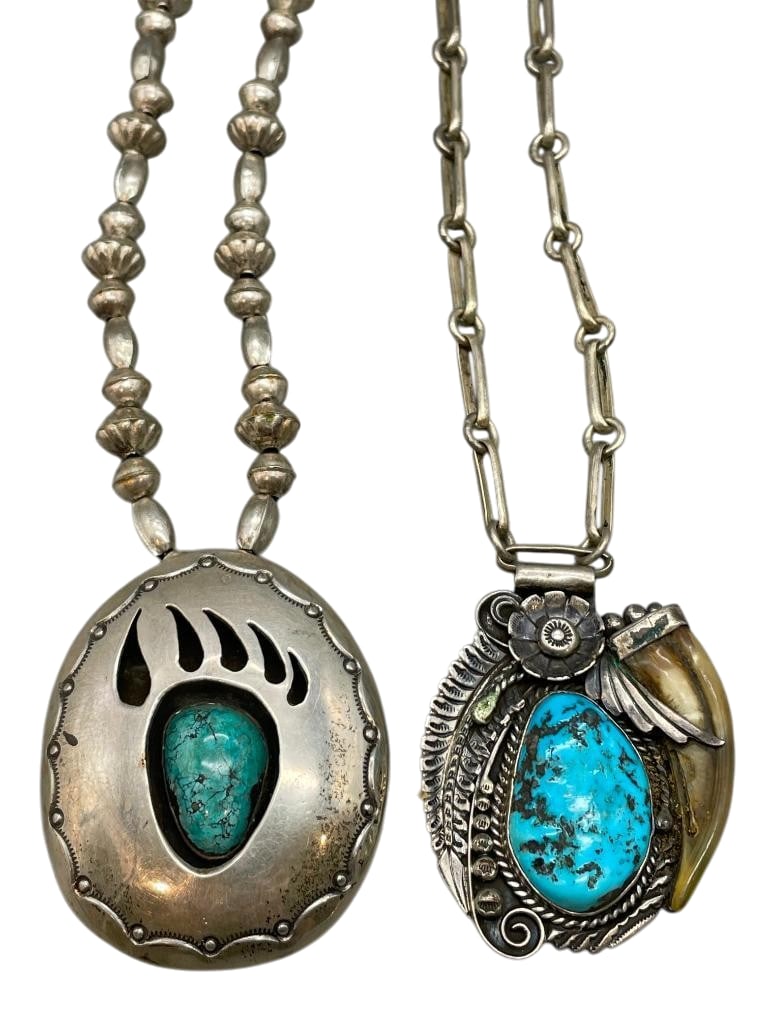 Two Vintage Sterling Silver And Turquoise Necklaces - One With Claw Accents (1 of 13)