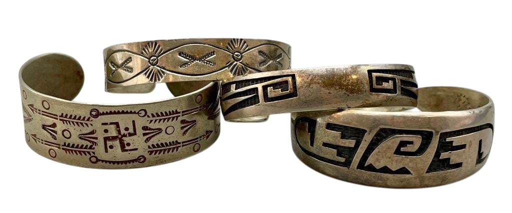 Four Sterling Silver Bracelets with Various Designs (1 of 12)