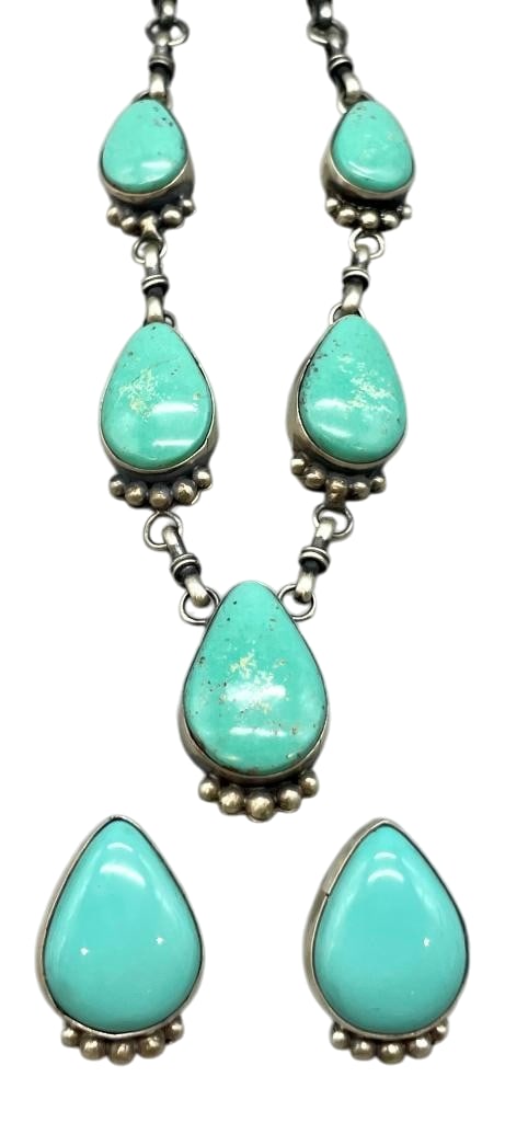 Turquoise And Sterling Silver Lariat Style Necklace Set by Julia Etsitty (1 of 16)