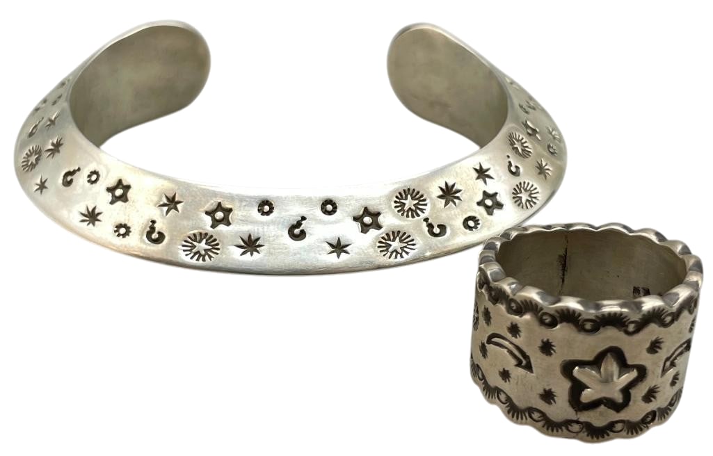 Hefty Sterling Silver Bracelet And Ring By Lyndon Tsosie (1 of 10)