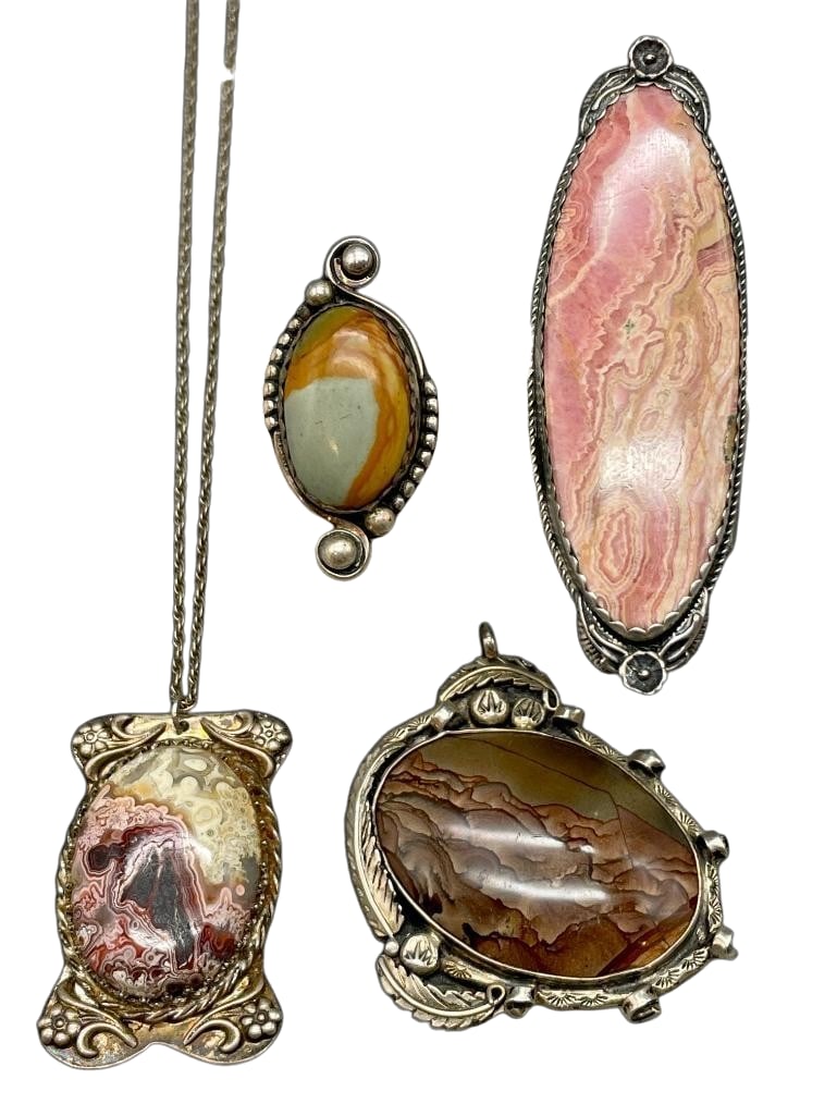 Rhodochrosite Ring, Jasper Pendants And Agate Ring - All Sterling Silver (1 of 19)