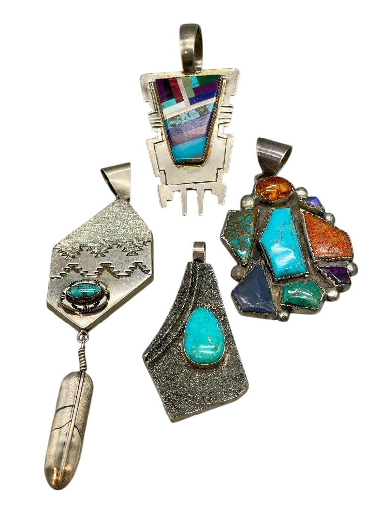 Group Of Four Sterling Silver Pendants With Various Settings (1 of 10)