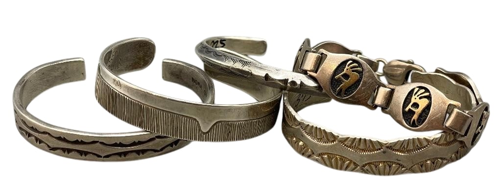 Group Of Five Sterling Silver Bracelets - One With Gold Accents (1 of 14)