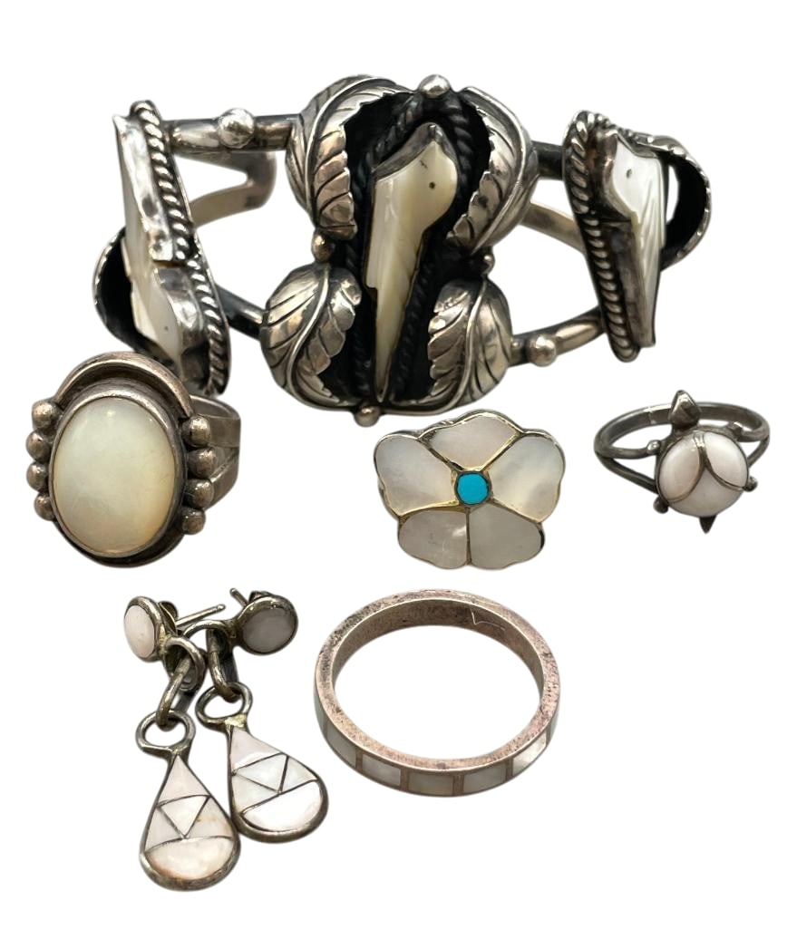 Group Of Sterling Silver And Mother Of Pearl Rings, Bracelet And Earrings (1 of 11)
