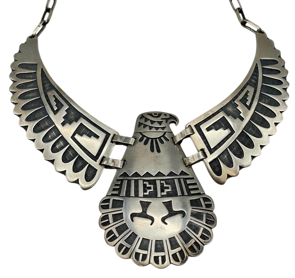 Hopi Overlay Style Necklace By Jackson Secklestewa Eagle Theme (1 of 13)