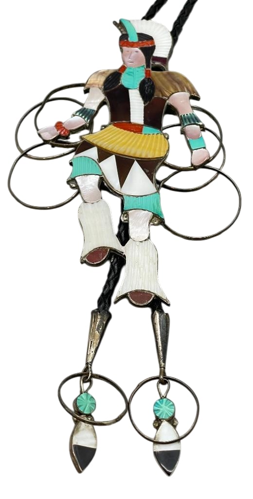 Zuni Hoop Dancer Theme Inlay Bolo Tie By Jonathan Beyuka (1 of 14)