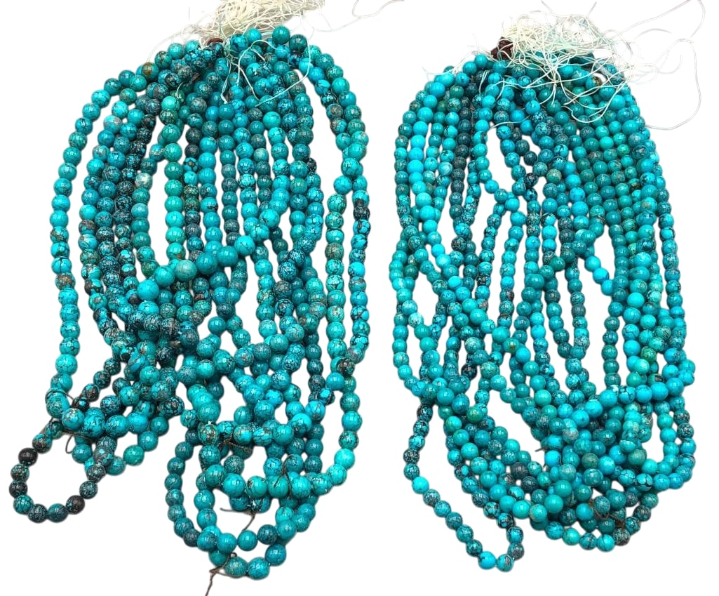 Round Turquoise Beads for Necklaces 5.5mm and 6.5mm: Offered here for your consideration are round turquoise beads for necklaces 5.5mm and 6.5mm. This lot includes cut, shaped and polished turquoise beads with the colors ranging from soft green to brigh