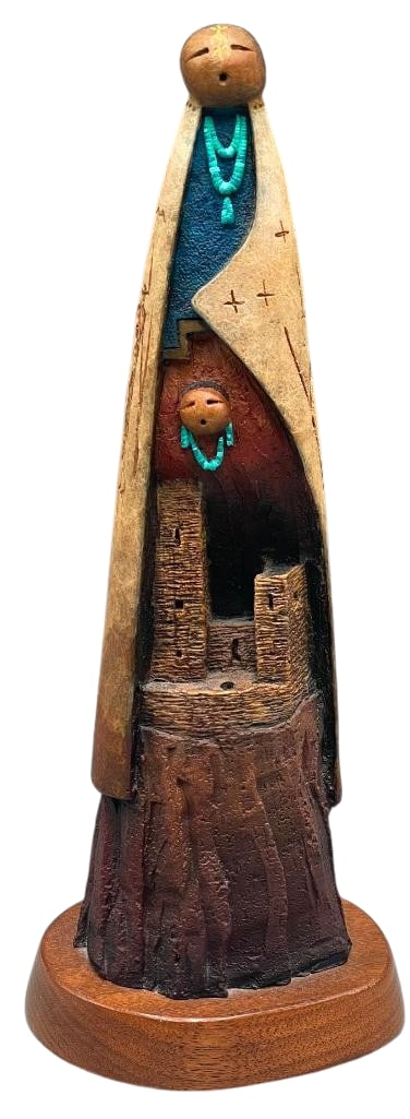 Walk By The Ancients A Sculpture By John Whiterock 8/40: Offered here for your consideration is "Walk By The Ancients" a sculpture by John Whiterock numbered 8/40. This painted bronze sculpture depicts two Navajo doll figures, a mother and a child p