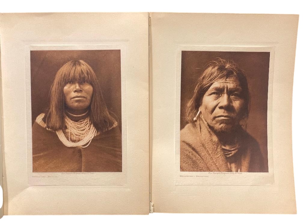 Two Edward Curtis Photogravure Prints - Former Book Pieces: Offered here for your consideration are two Edward Curtis Prints and former book pieces. These are very thin and appear to be either Japnese Gampi or Vellum. Research suggests Gampi photogravure print